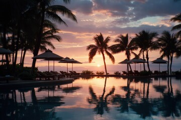 Tropical sunset poolside
