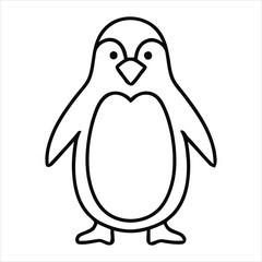 Simple black and white outline illustration of a cartoon penguin animal bird