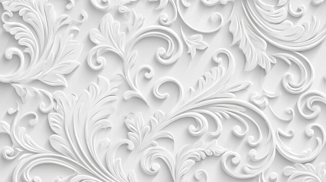 Elegant white embossed floral design background texture pattern swirls leaves