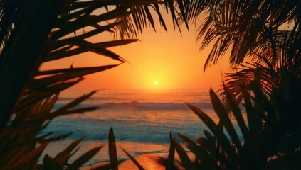 Tropical Sunrise through Palm Trees