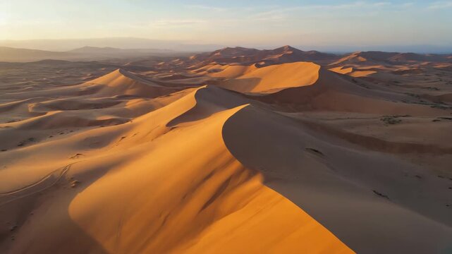 Golden Sand Dunes under Sunlight: Cinematic View