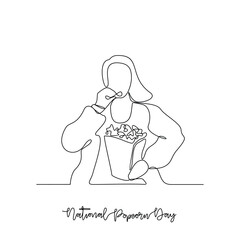One continuous line drawing of National Popcorn Day vector illustration. National Popcorn Day themes design concept in simple linear continuous line. Great design for campaign and business purpose.