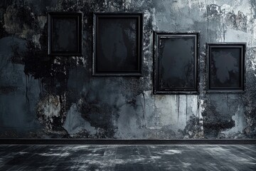Scary horror haunted black picture frames on grunge
