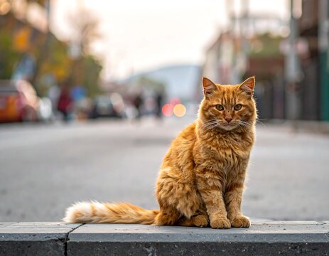 Ginger cat on city street
