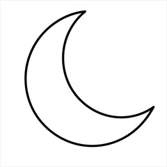 Simple black outline crescent moon symbol on white background night astronomy