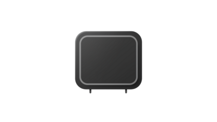 Sleek modern dark gray button with subtle light outline and small legs, perfect for UI design, technology interfaces, or interactive product mockups, offering a clean and professional aesthetic