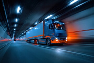Truck speeds through dark tunnel