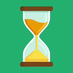 Vector illustration of a retro hourglass with sand flowing through a glass timer, a classic icon of passing time