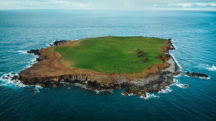 Aerial Drone View of Ilhéu do Topo, São Jorge Island, Azores