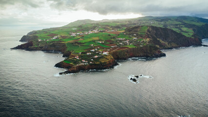 Aerial Drone View of Ilhéu do Topo, São Jorge Island, Azores