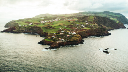 Aerial Drone View of Ilhéu do Topo, São Jorge Island, Azores