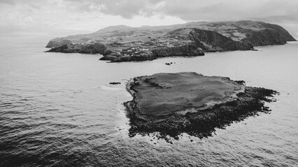 Aerial Drone View of Ilhéu do Topo, São Jorge Island, Azores