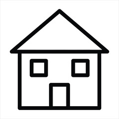 Simple black outline of a two story house with two windows and a door home building