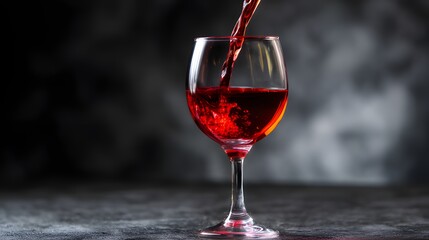 Naklejka premium An elegant wine glass with rich red liquid, captured in a sophisticated still life with dramatic lighting.
