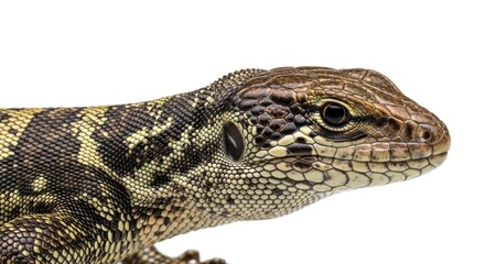 Fototapeta premium Close-up portrait of an isolated lizard on a white background
