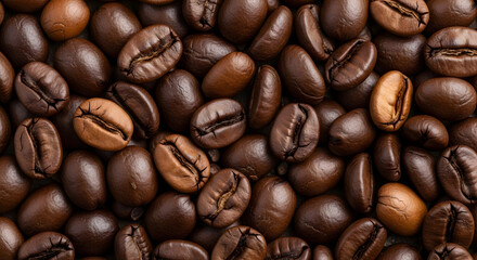 Fototapeta premium Aromatic coffee beans background showcasing rich brown colors and intricate textures provides warm