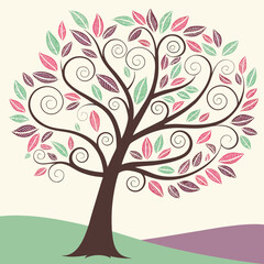 Obraz premium Spiral style colorful tree vector illustration 