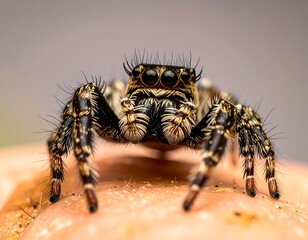 Close-up of jumping spider on hand