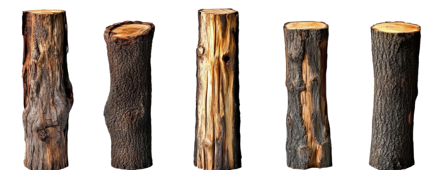 A Collection of Five Striking Tree Stumps with Various Textures and Colors for Natural Decor and Landscaping Projects
