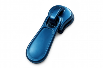 Metallic blue zipper pull gleaming, isolated on transparent surface, highlighting sleek industrial design element
