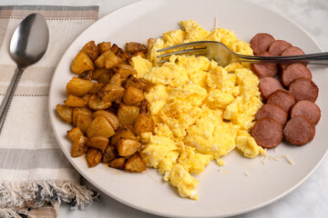 scramble eggs  with kielbasa