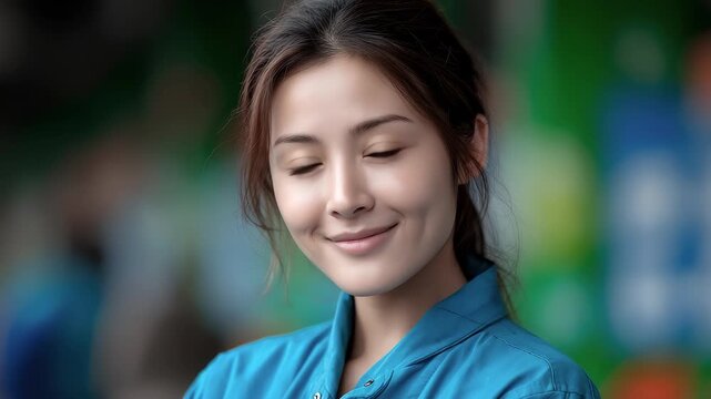Smiling Female Worker Shows Professional Confidence and Vitality
