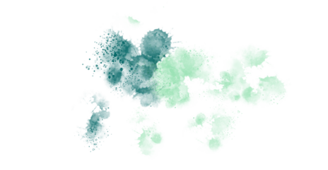 Watercolor splashes of teal and light green hues contrast against a black backdrop.