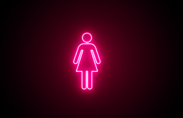 Neon glowing pink color female toilet icon on black background. Neon Bathroom Glyph Icon. Glowing woman toilet symbol icon set, WC pictogram. Girl toilet sign