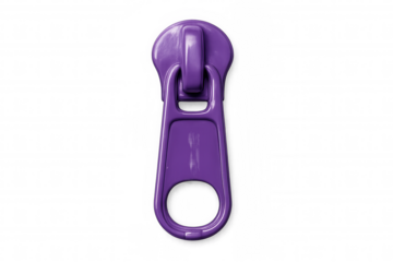 Purple zipper puller detail, transparent backdrop highlighting metallic texture and design potential for digital creative work