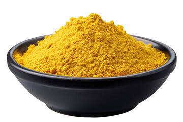 Pile of bright yellow powder in dark bowl