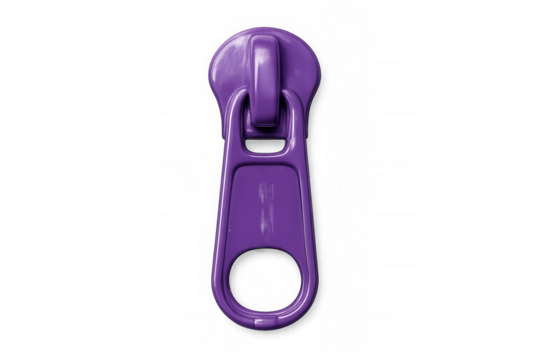 Purple zipper puller detail, transparent backdrop highlighting metallic texture and design potential for digital creative work