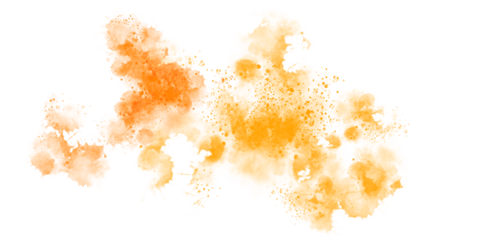 An abstract cloud of vibrant orange and yellow watercolor paint on black canvas. - Powered by Adobe