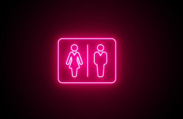 Neon glowing pink color Male and female toilet icon on black background. Neon Bathroom Glyph Icon. Glowing Man and woman toilet symbols icon set, WC pictogram. man and woman toilet sign
