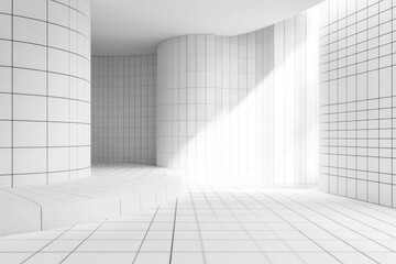 Obraz premium Minimalist interior space with grid pattern tiles