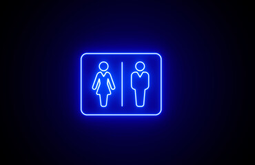Neon glowing blue color Male and female toilet icon on black background. Neon Bathroom Glyph Icon. Glowing Man and woman toilet symbols icon set, WC pictogram. man and woman toilet sign