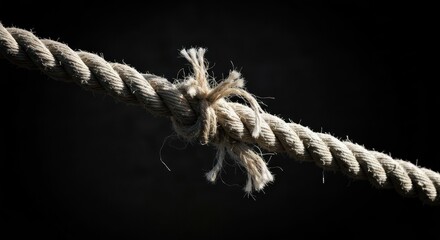 A close-up of a frayed rope with a knot