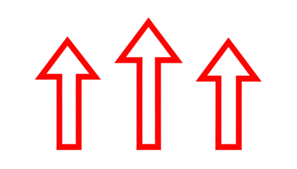 Three red upward-pointing arrows against a black background.  The arrows are outlined and have a slightly thicker line