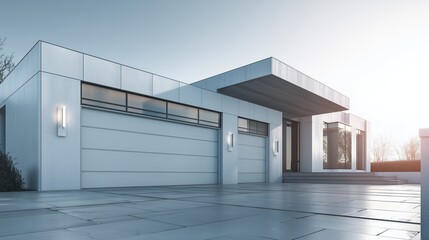A sleek, new commercial building's glass facade reflects the blue sky, showcasing its modern architecture
