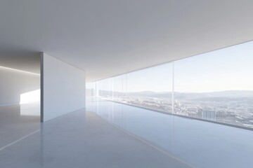 Bright, spacious interior showcasing city skyline