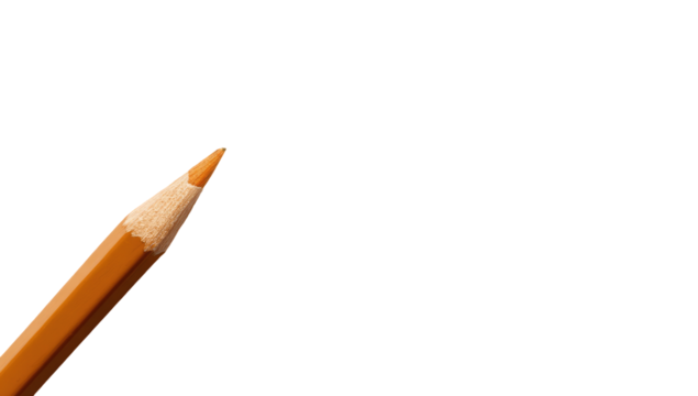 Close-up of a sharpened, light-brown colored pencil, angled, against a black background