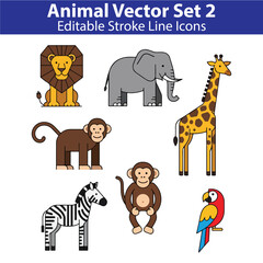 Colored Animal Vectors Set 2 &ndash; Wild Creatures, Pets, Birds, and Marine Life Illustration Collection