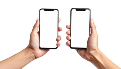 Two hands holding smartphones, blank screens (1)