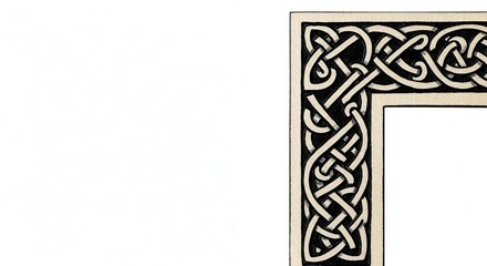Decorative corner of a frame featuring a traditional Celtic knot interlace pattern on an isolated white background