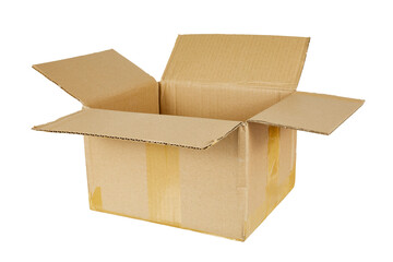 empty cardboard box front view isolated on white or transparent png