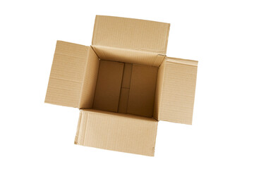 empty cardboard box top view isolated on white or transparent png