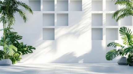 Modern indoor garden with wall shelving and plants