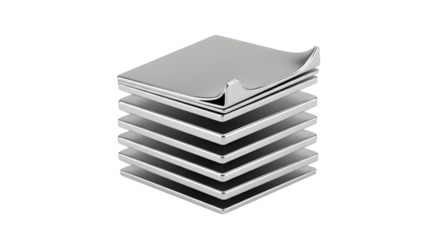 Stack of Metal Sheets with Curved Edges on White Background