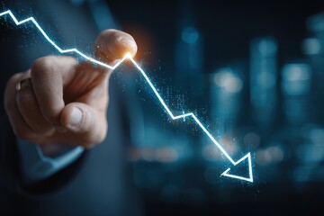 Businessperson interacting with a falling graph