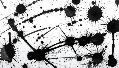 Abstract Black Ink Splatters on White Surface Textured Background High Contrast Decorative Element Design with Fluid Motion Artistic Expressions Minimalist Style