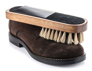 Brown leather shoe being brushed
